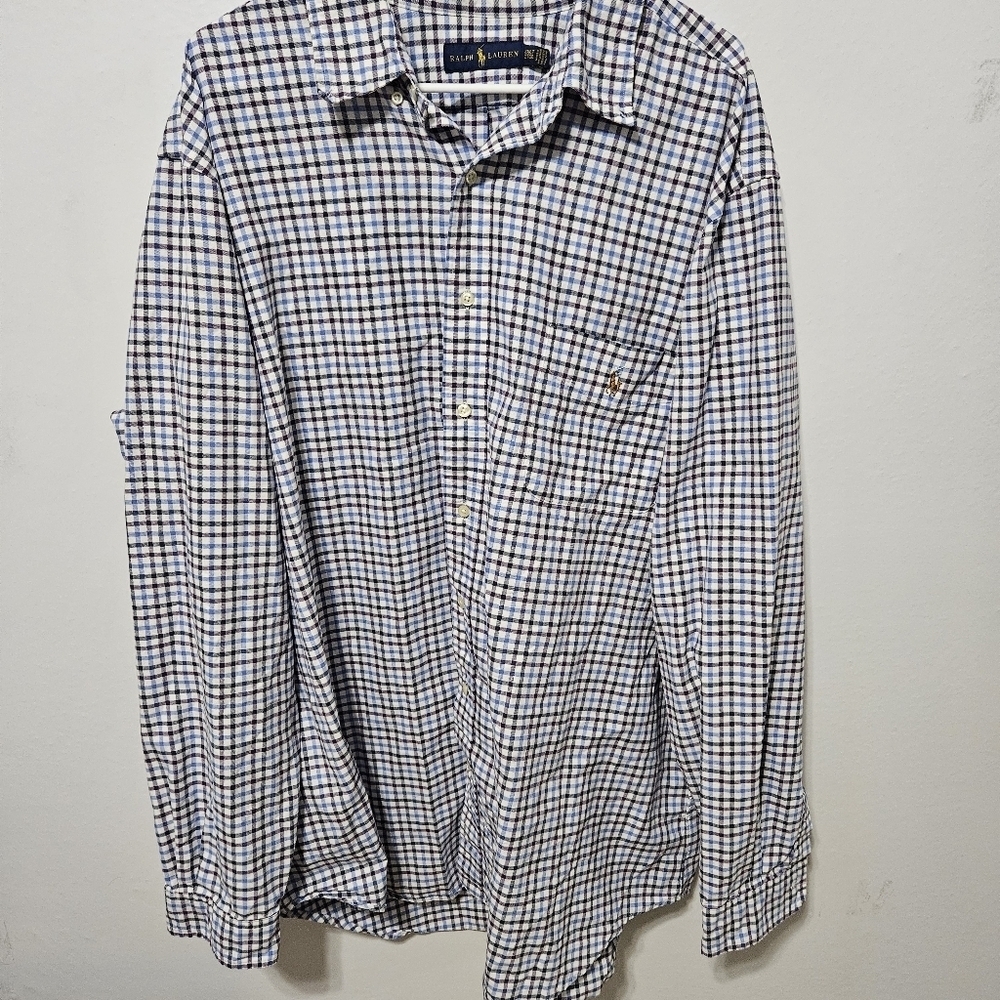 Ralph Lauren Men's Long Sleeve Button Down Shirt Purple Blue Check Plaid 2xl B19